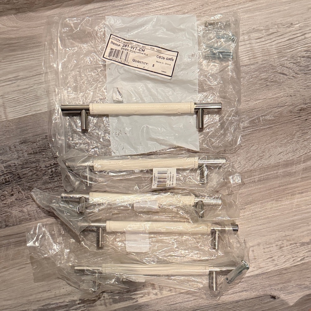 Modern Cream and Silver Cabinet Handles- set of 5